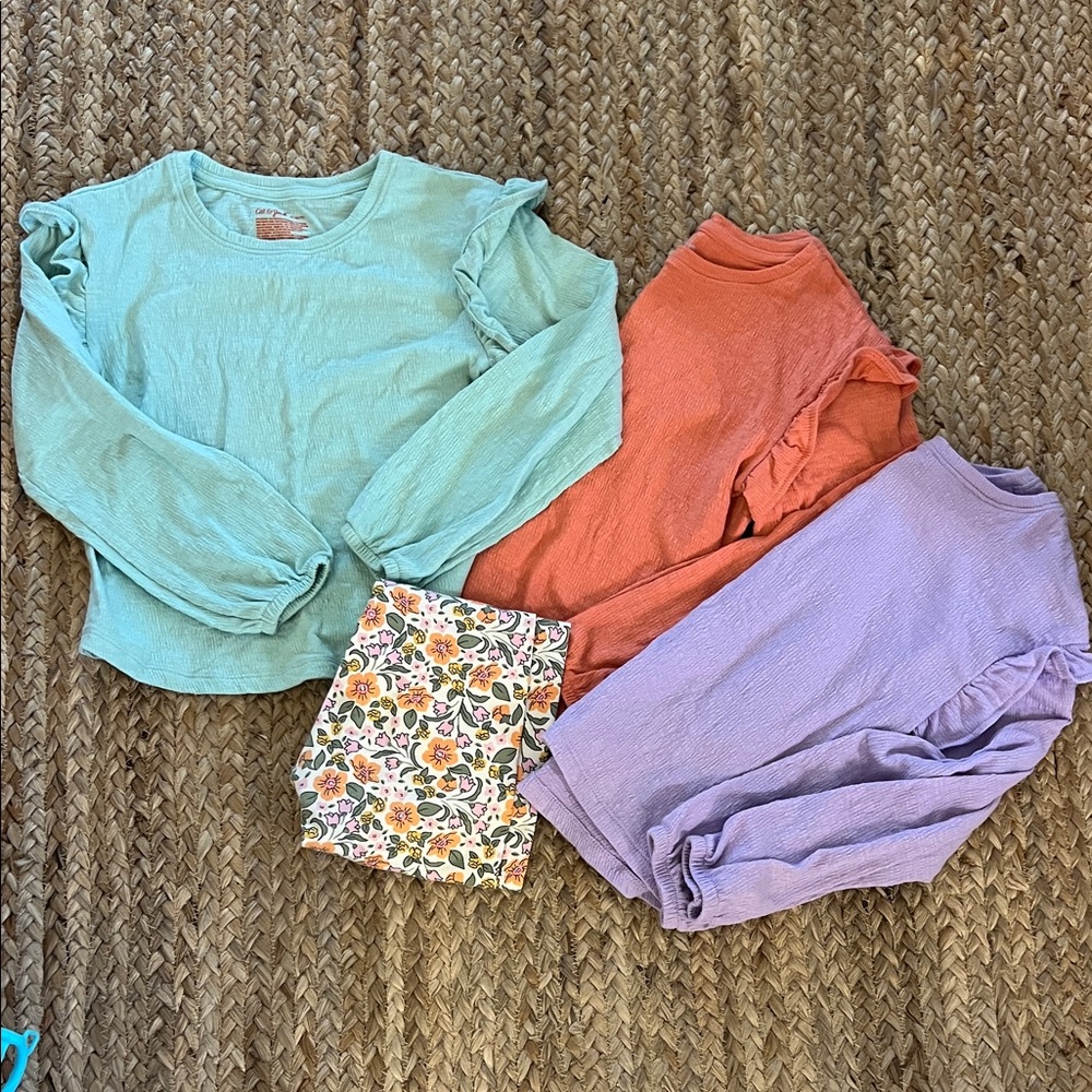Girls Lot of Colorful Long Sleeve Tops and Floral Pants Set size 6/7 EUC